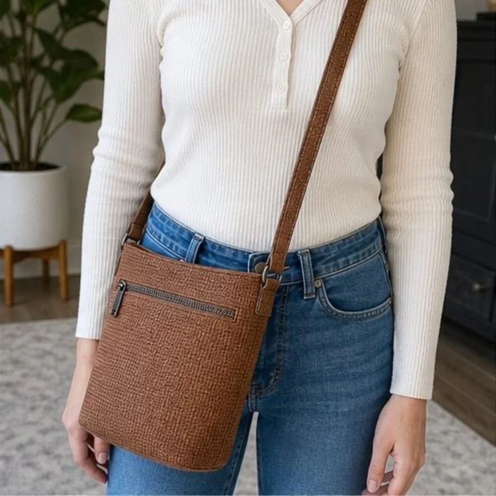 Cognac Woven Crossbody Bag